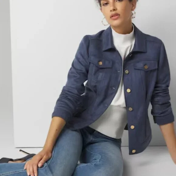 White House Black Market Faux Suede Flirty Jacket Small - Deep Blue - Picture 11 of 14